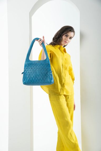 Nantes cross weave shoulder bag ( Aqua blue)